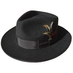 Classic Black Wool Felt  Men's  Felt Gangster Fedora Hat