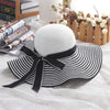 Hot Sale Fashion Hepburn Wind Black White Striped Bowknot Summer Sun Hat