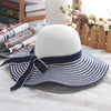 Hot Sale Fashion Hepburn Wind Black White Striped Bowknot Summer Sun Hat