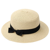 Panama Ladies Cap Fashionable Handmade Casual Flat Brim Bowknot Sun Hats